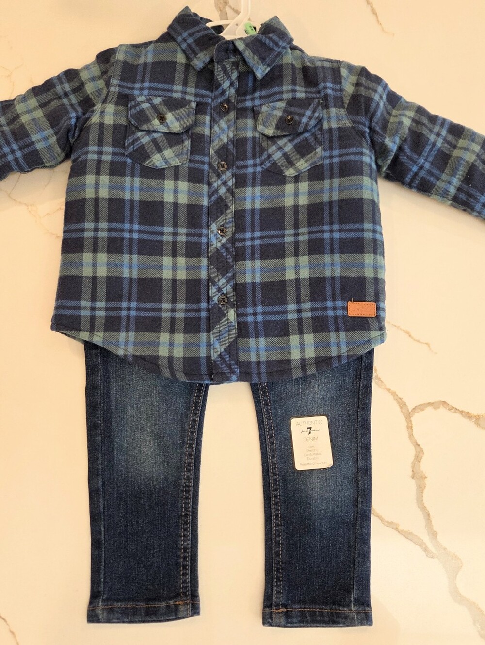 Baby Boy Plaid Shirt Jacket Jeans Set 18M Designer Denim Outfit